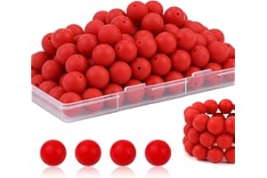 JMBOXBTQ 100Pcs 15mm Silicone Beads for Keychain Making Bulk for Pens and Round Silicone Focal Beads for Bracelet Making (Scarlet Red)