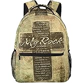 Gesey-R4T Christian Religious Bible Verse The Lord is My Rock Pattern Casual School Backpack Bag, Laptop Hiking Travel Shoulder Daypack College Bookbag for Men Woman Girls Boys Teens, Black, One Size