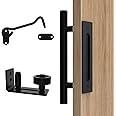 Orgerphy Black 12 Inch Barn Door Handle with Latch and Adjustable Floor Guide Kit | Heavy Duty for All Sliding Barn Door | Flat Bottom Easy to Install | 8 Setup Options for DIYers …
