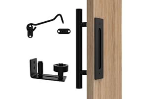 Orgerphy Black 12 Inch Barn Door Handle with Latch and Adjustable Floor Guide Kit | Heavy Duty for All Sliding Barn Door | Flat Bottom Easy to Install | 8 Setup Options for DIYers …
