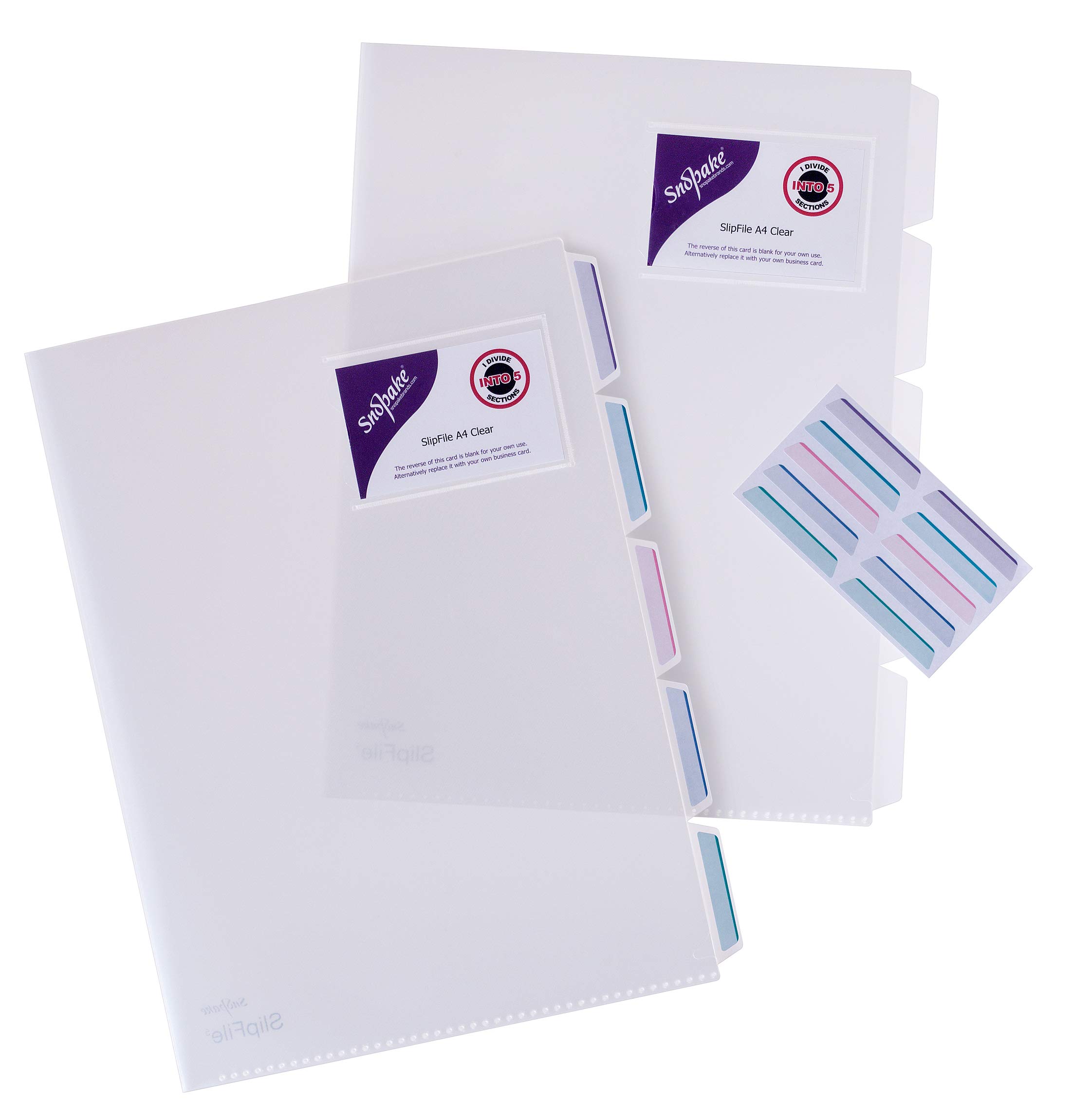 Snopake A4 5-Part SlipFile [Pack of 5] Multi-Part File with Index Tabs and Business Card Holder [Clear] 15055