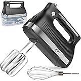 MHCC 5-Speed​ Electric Hand Mixer with Snap-On Storage Case, Whisk Beaters, 250-Watt-Black