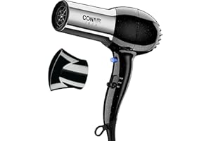 Conair Hair Dryer, 1875W Full-Size Hair Dryer with Ionic Conditioning, Blow Dryer, Tourmaline Ceramic Technology for Quick Drying, Black/Chrome