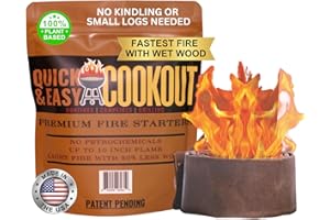 QUICK & EASY COOKOUT Start Fires Fast with Zero Effort! The Most Powerful Fire Starter You Will Ever Use. Plant-Based Fuels Only. Light Wet Logs Without Kindling. Patent-Pending. for Camping, Fire Pits, Survival