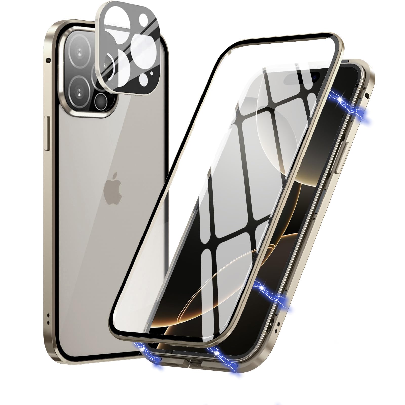 MIMGOAL Case for iPhone 16 Pro Max, Magnetic Adsorption Metal Bumper with Front and Back Transparent Tempered Glass Flip Cover 360 Degree Full Body Case for iPhone 16 Pro Max 6.9", Natural Titanium