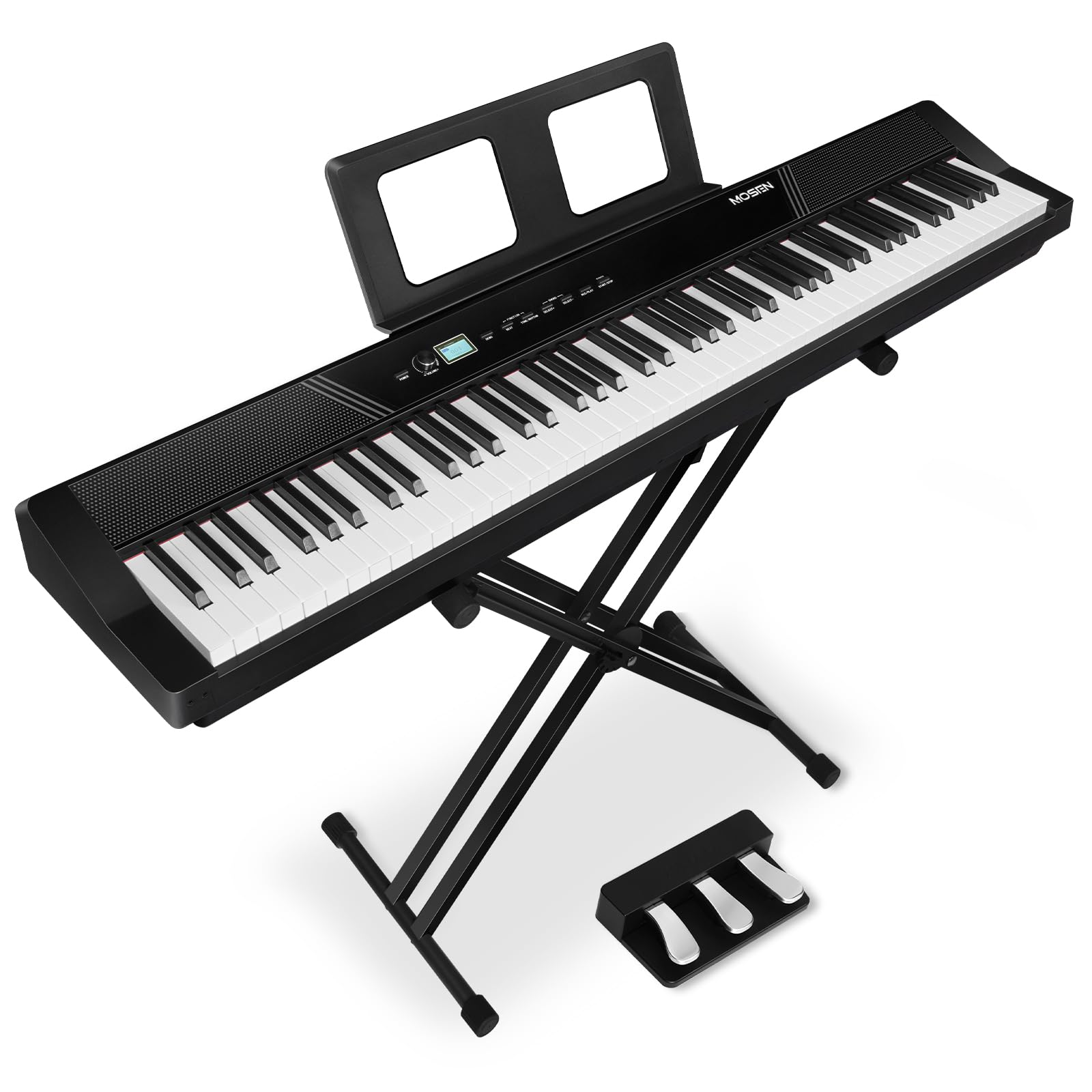 Photo 1 of ***USED IN GOOD CONDITION***MOSEN Digital Piano 88-Key Full Size Weighted Piano, Electronic Keyboard Piano, Hammer Action, with Music Stand, Double X frame, 3-Pedal, 10+Voice Settings, for Beginner Professional at Home/Stage