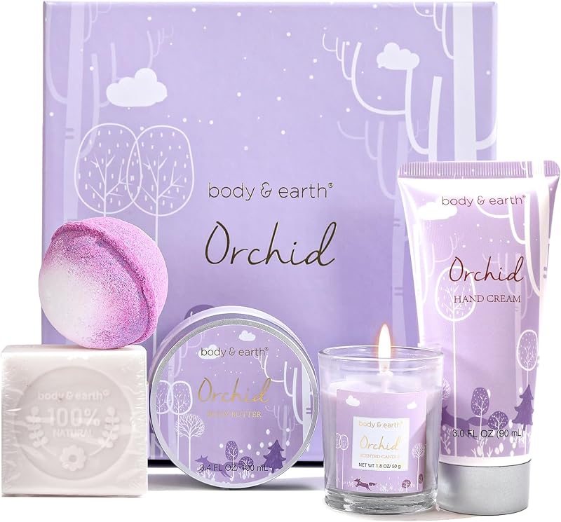 BODY & EARTH Orchid Bath Spa Gift Set 5 Pcs Candle Body Butter Hand Cream