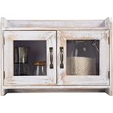 ExoLiry Rustic White Wood Counter Top Storage Cabinet Organizer Shelf Glass Window Doors Wooden Caddy Kitchen Bathroom Tabletop Vanity Chest Antique Farmhouse Style Mini Closet Box Rack Home