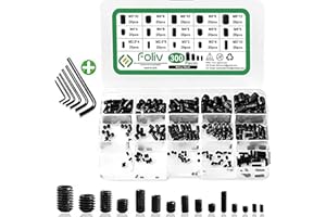 FOLIV Set Screws - 300Pcs Hex Allen Head Socket Set Screw Assortment Kit - M2.5/M3/M4/M5/M6/M8 Grub Screw with Internal Hex Drive (Black)