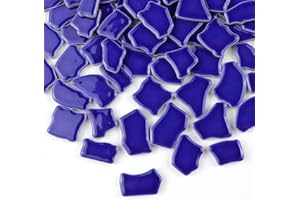 PINUO&KE 0.99 lb Glue Down Irregular Ceramics Mosaic Tile Adult Children Handmade Ceramics Craft for Outdoor Bathroom Kitchen Home Decoration DIY Art Projects(Royal Blue)