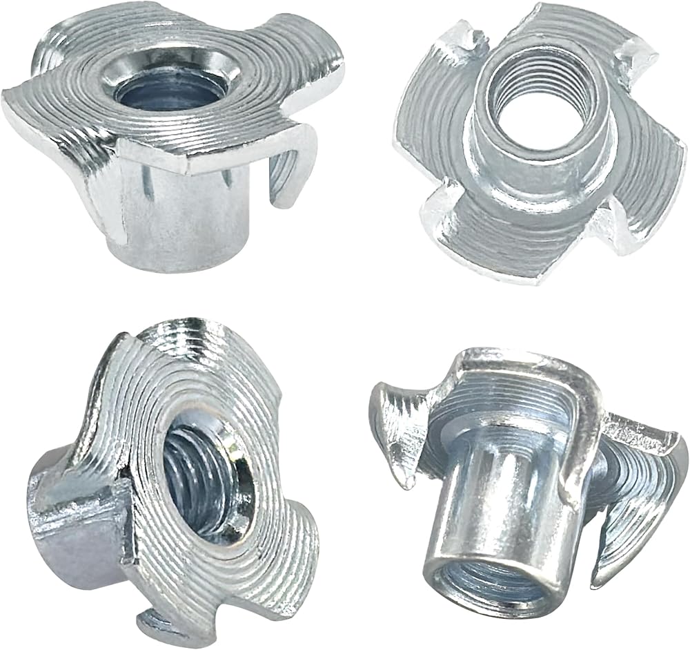 DDHOMIN 40 PCS Four Pronged T-Nuts Galvanized M6x10mm for Woodworking