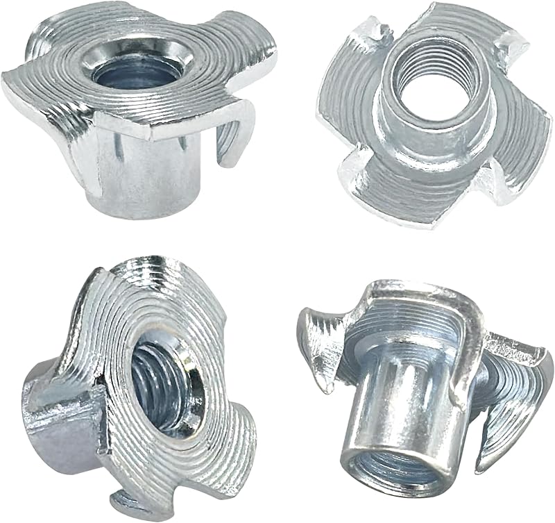DDHOMIN 40 PCS Four Pronged T-Nuts Galvanized M6x10mm for Woodworking