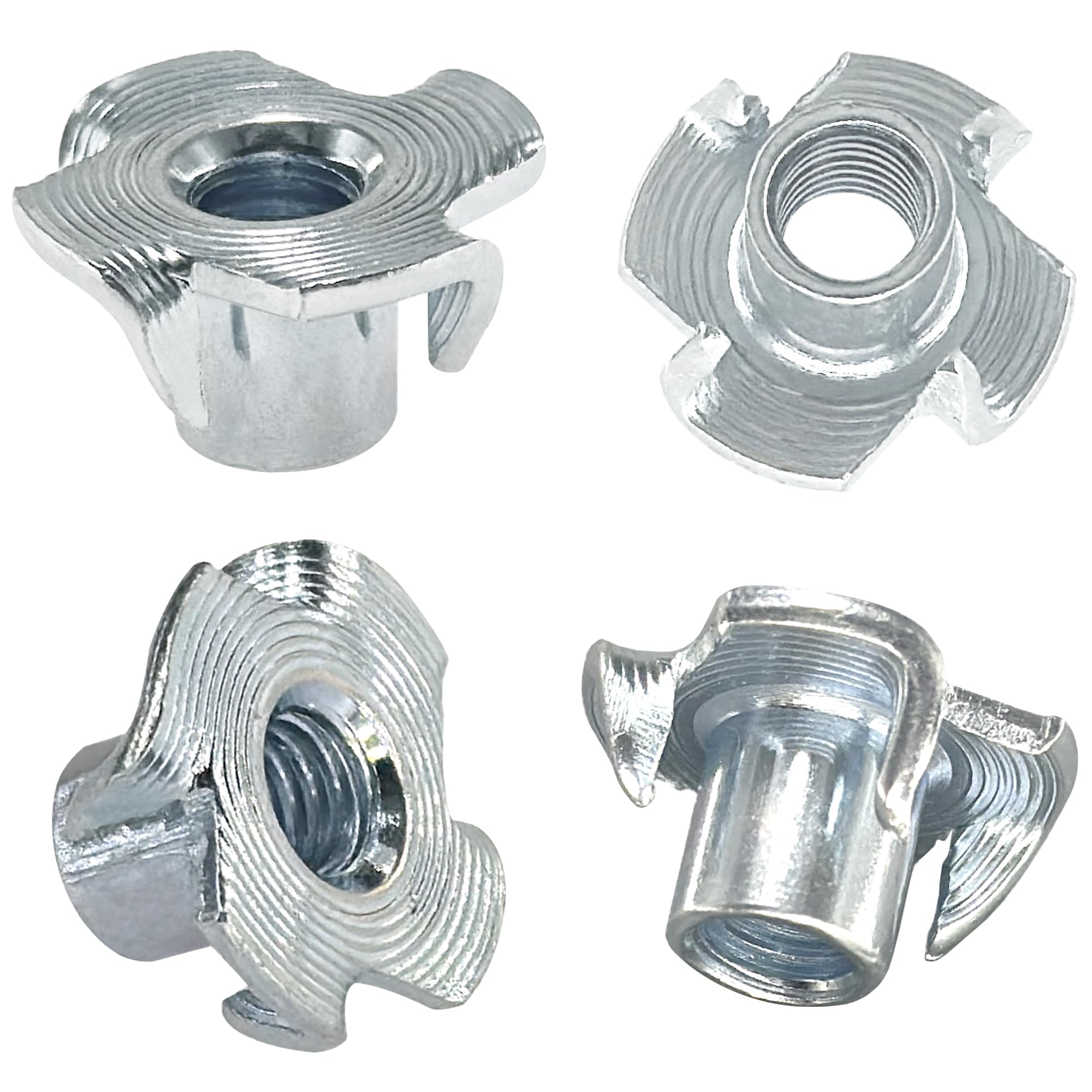 40 PCS Four Pronged T-Nuts, Galvanized Furniture Nuts for Woodworking and Office Equipment (M6*10mm)