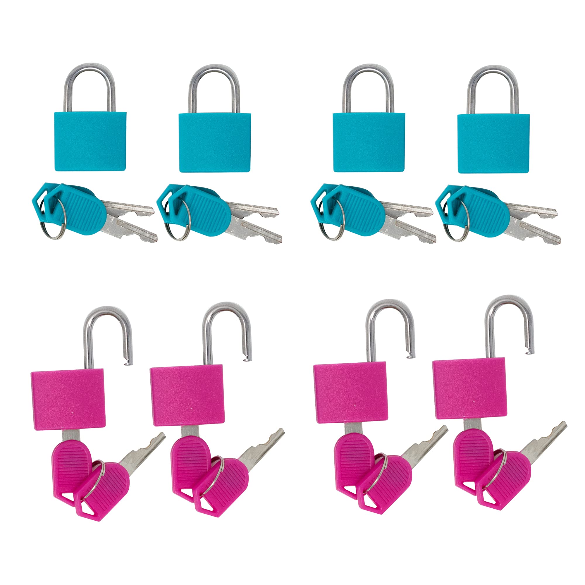 navig8 MINI Padlock Pack of 8 - Pink & Blue- Luggage and Travel Padlocks with Keys - Small Padlocks for SUITCASES, Luggage, Gym Locker, Bag, School Bags - 8 PCS
