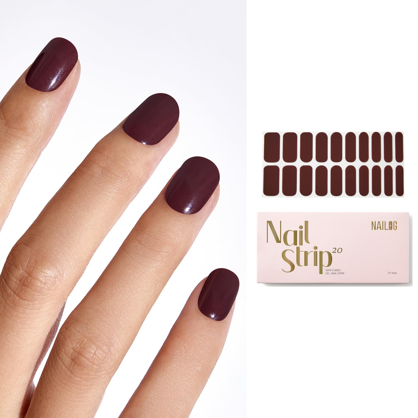 NAILOG Semi Cured Gel Nail Strips, Extra Long Nail Polish Strips (20 Pieces),UV/Led Lamps Nail Stickers with Soft Glossy Gel Finish,Plum — image 1