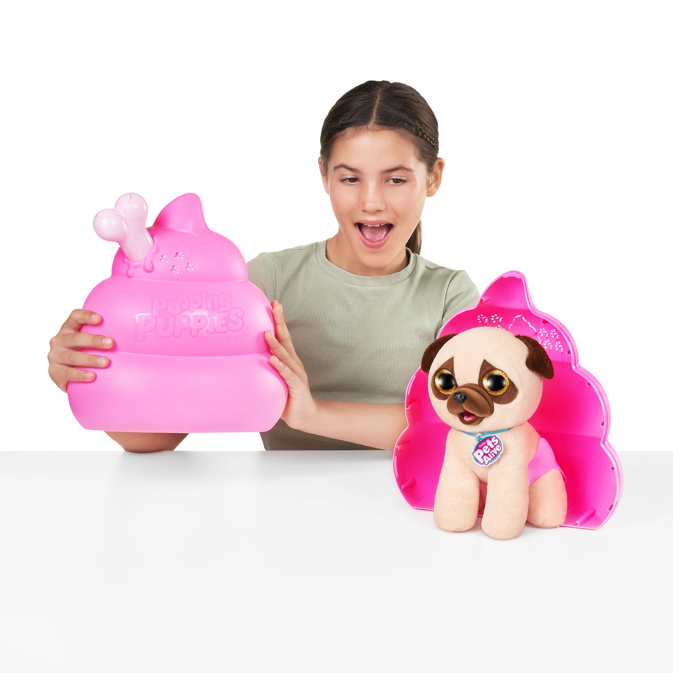 Pets Alive Pooping Puppies (Pug) by ZURU Surprise Puppy Plush, Ultra Soft Plushies, Interactive Toy Pets, Electronic Pet Puppy for Girls and Children