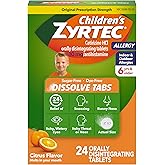 Zyrtec Children's 24 Hour Dissolving Allergy Relief Tablets with 10 mg Cetirizine Hydrochloride Antihistamine, Dissolvable Allergy Medicine for Kids Ages 6 Years+, Citrus Flavor, 24 ct