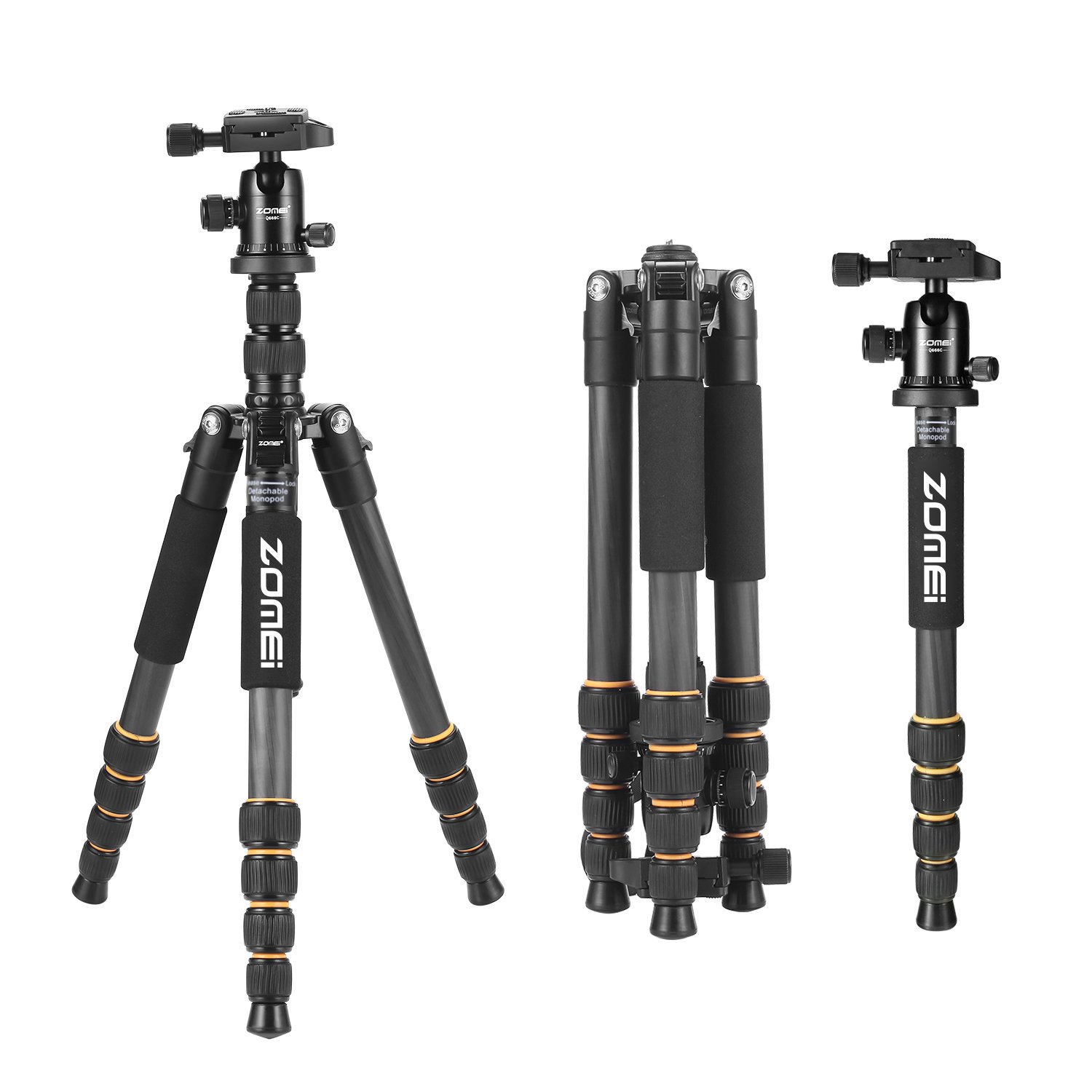 ZOMEI Carbon Fiber Q666C Tripod Heavy Duty Lightweight Travel with 360 Degree Ball Head Compact for Canon Sony, Nikon, Samsung, Panasonic, Olympus, Kodak, Fuji, Cameras and DSLR