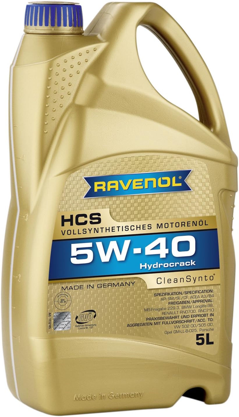 RAVENOL HCS SAE 5W-40 / 5W40 Engine Oil, ACEA A3/B3, ACEA C3 (5 Litres)