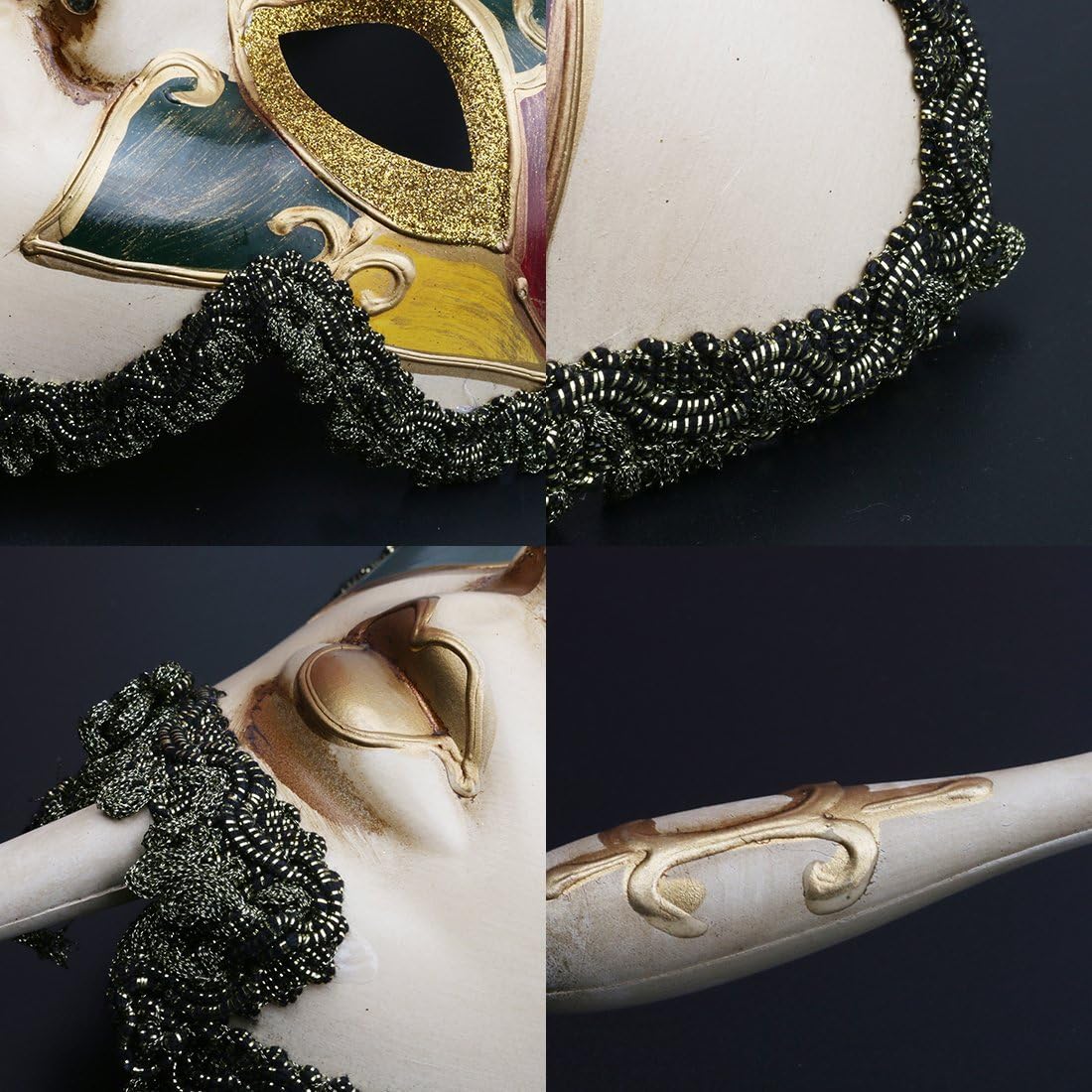 YUFENG Venetian Style Handmade Mask on Stick for Masquerade Ball,Handheld Mascarade Full Mask, Color9 - Image 4