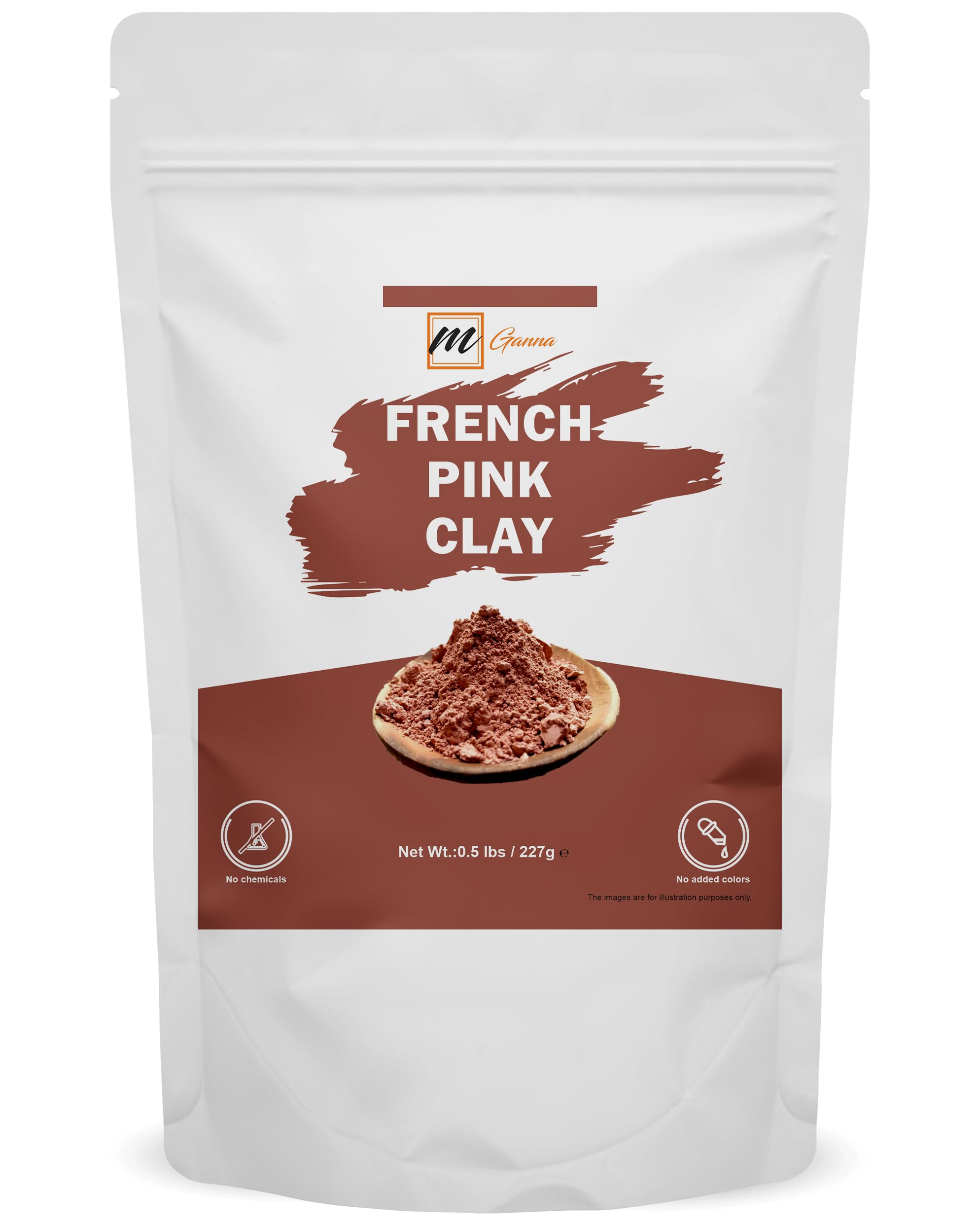 mGanna 100% Natural French Pink Clay Powder (227 g) for DIY Facial Masks | Creams | Soft Peels and Scrubs | Soap Making