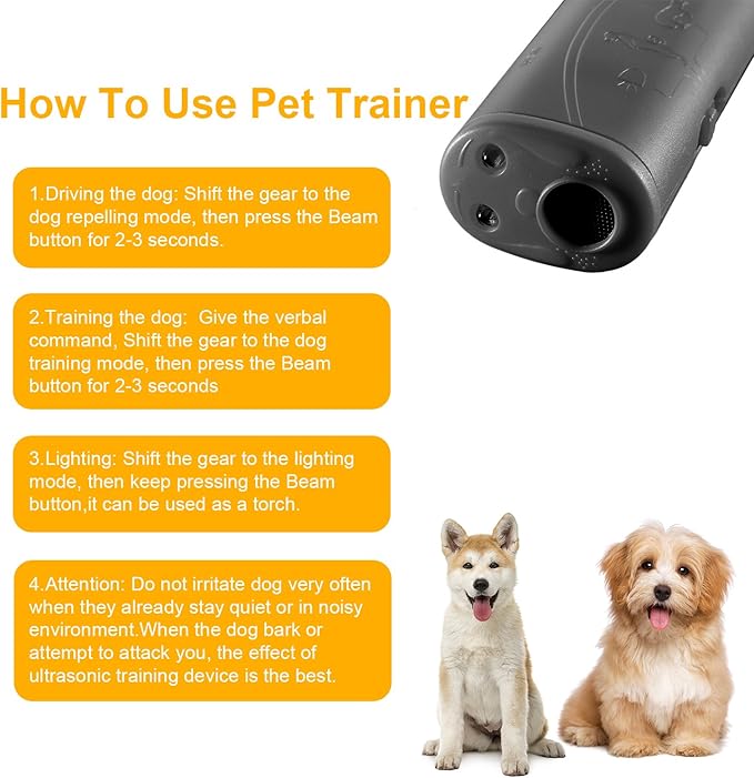 Amazon Com Frienda Led Ultrasonic Dog Repeller And Trainer Device 3 In 1 Anti Barking Stop Bark Handheld Dog Training Device Grey Frienda Pet Supplies