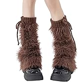MatFirsmo Faux Fur Furry Leg Warmers for Women Girls, Warm Knit Fuzzy Boot Covers Long Boot Cuff Boot Sleeves, Brown Fluffy Legwarmers for Winter
