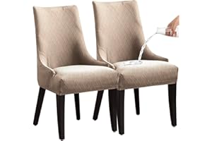LANSHENG Stretch Rhombic Geometric Wingback Chair Covers Slipcover - Reusable Arm Chair Protector Cover, Washable Dining Chair Covers Protectors for Dining Room (Khaki, Set of 2)