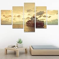 SIGNWIN 5 Panel Canvas Wall Art Modern Art Boat Expressive Multicolor Nautical Photography Transportation for Home Decorations Ready to Hang - 60