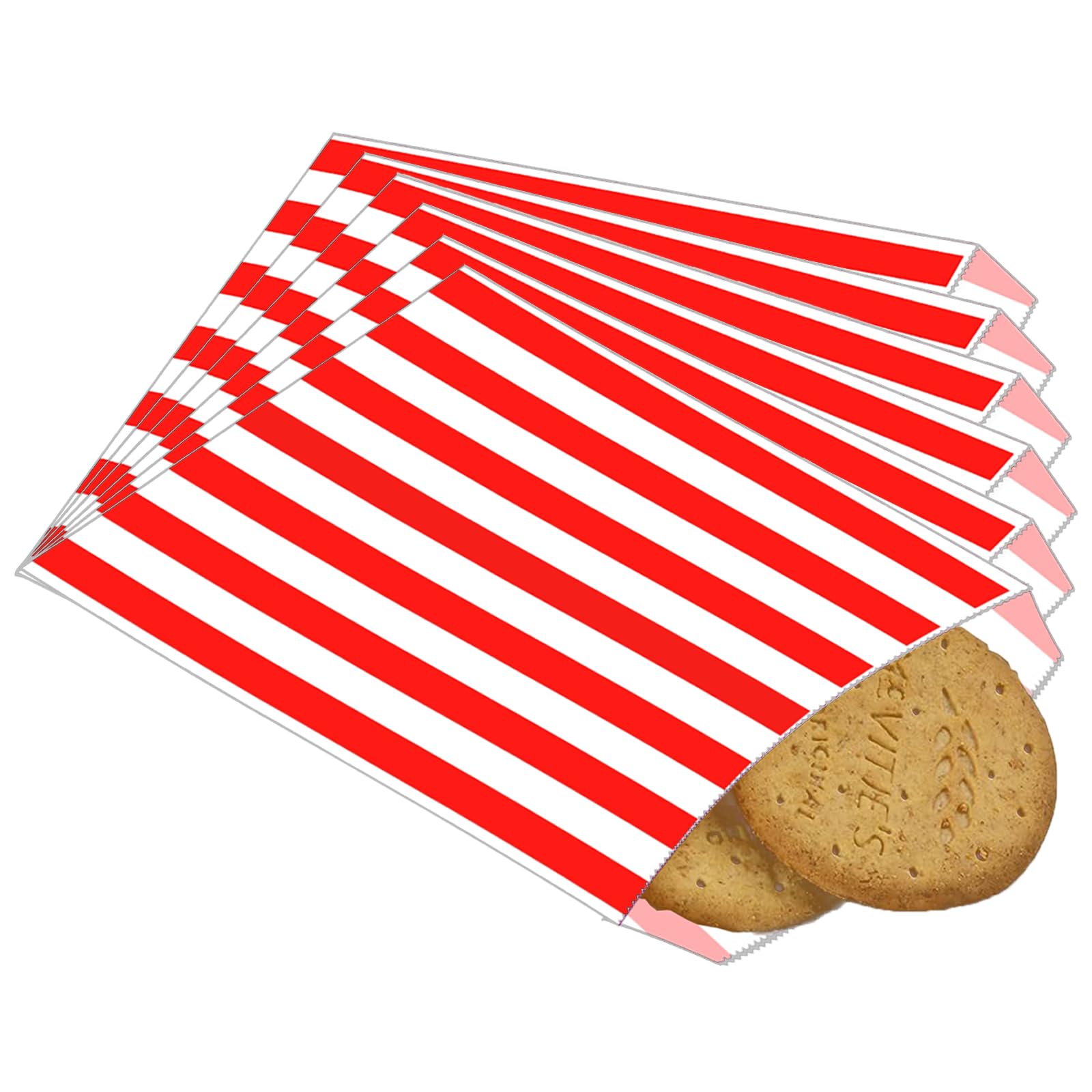 POPOYU 100Pcs Small Stripy Paper Bags Red,Treat Bags Small for Kids,Sweet Bag,5x7'' Candy Stripe Paper Bag for Kids Halloween Christmas Easter Wedding Party Treat Buffet Confectionery Stall