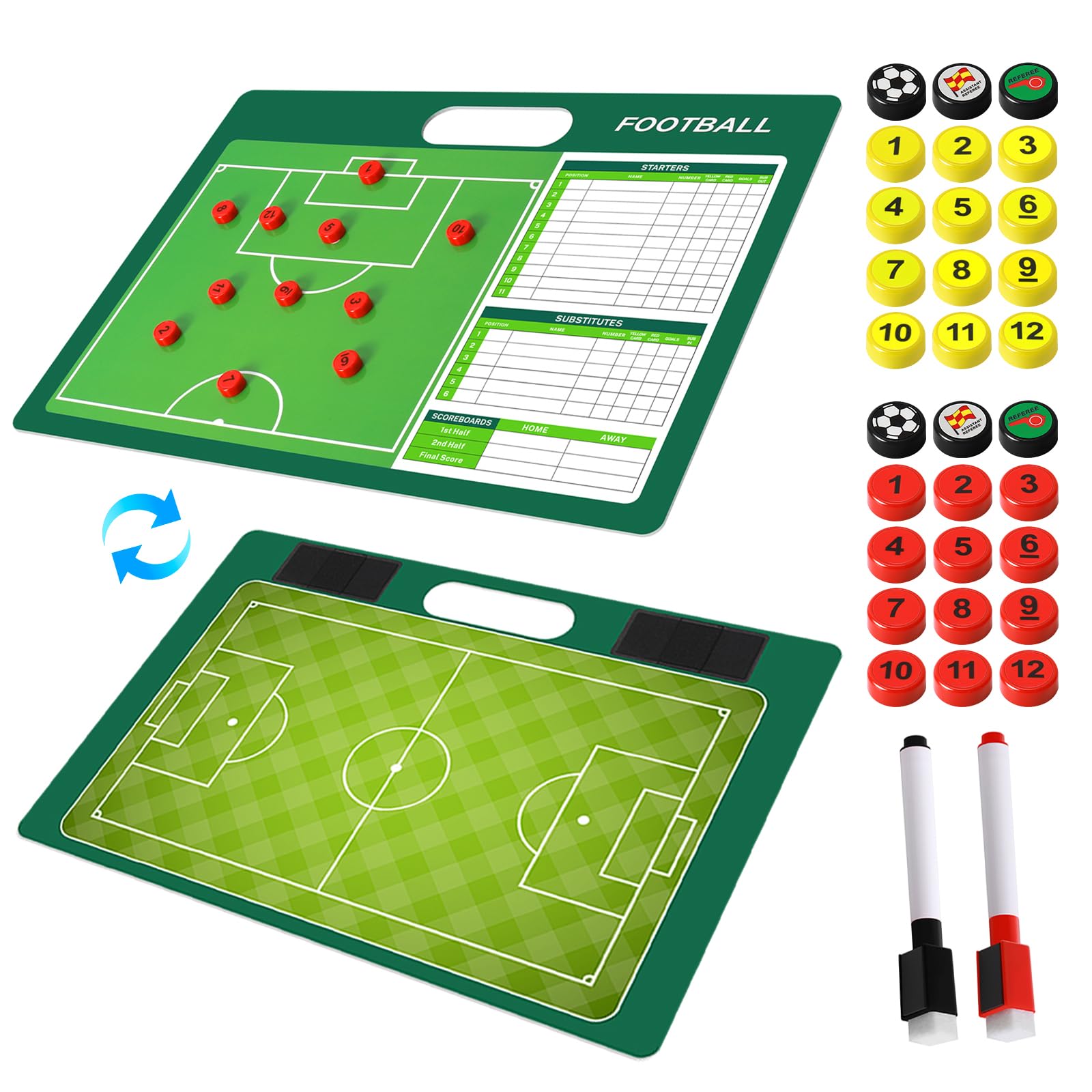Desoto Football Tactics Board Portable Football Magnetic Board 2 Sides Coaching Clipboard with Pen & Dry Erase Marker