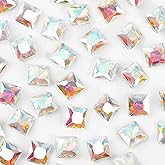Square Crystal Rhinestones 10MM Point Back Crystal AB Glass Gems Faceted Rhinestones Jewels Embelishments with Silver Plated Back for Crafts, Jewelry Making, Clothes, Shoes, Dress 50Pcs