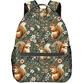 MIEPOS Cute Squirrel Backpack,Woodland Animal Polyester Backpacks,Lightweight Double Shoulder Back Pack for Kids Teens,Nature Floral Bookbag,School Bag Gifts,Casual Travel Daypack Book Packs