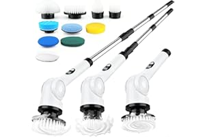 MARAISS Electric Spin Scrubber, 3-Speed Cordless Shower Scrubber with 90° Adjustable & 10 Replaceable Brush Heads, 90 Mins Runtime & Full-Body IPX7 Waterproof Shower Cleaner Brush with Long Handle