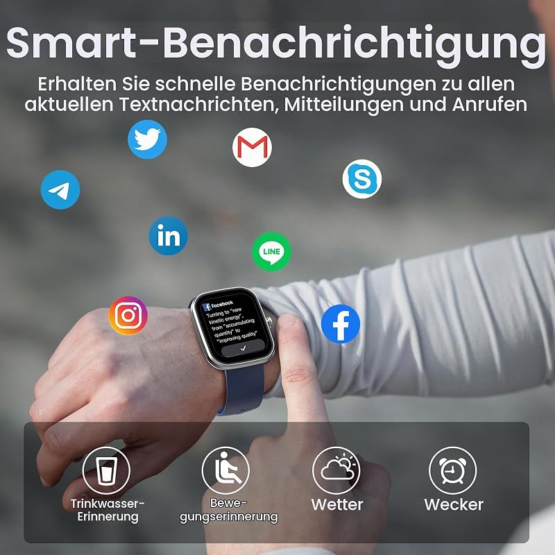 Smartwatch Damen Herren, 1,91" HD Touchscreen Smart Watch mit Telefonfunktion, 112+ Sportmodi Sportuhr, IP68 Wasserdicht Fitnessuhr mit Schrittzähler/Herzfrequenzmonitor/Schlafmonitor Stahlblau