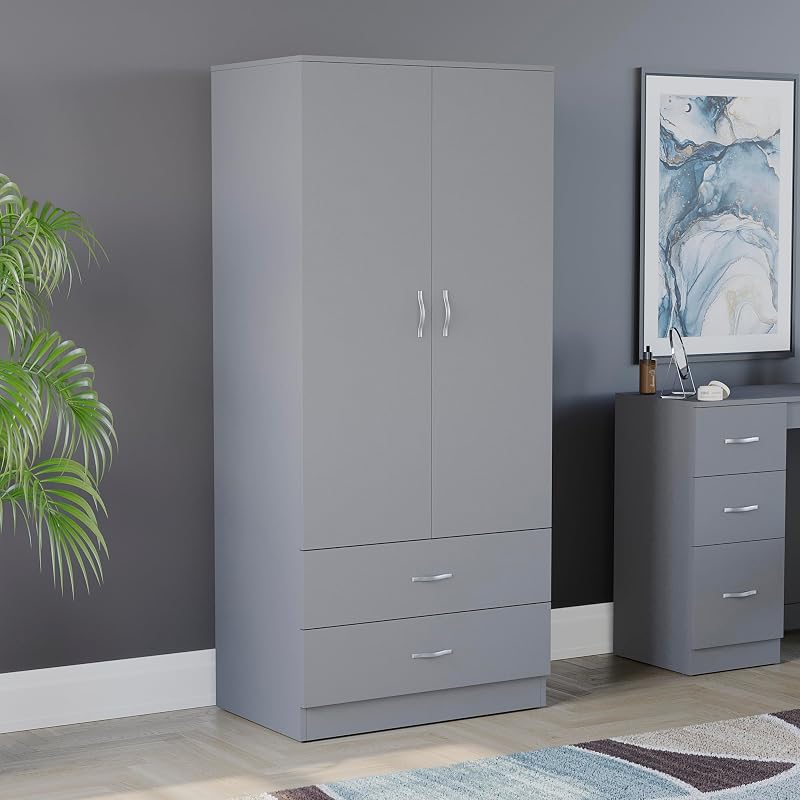 Vida Designs Riano 2 Door 2 Drawer Wardrobe Grey 170H x 76W x 53D