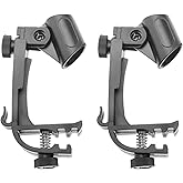 FameFame Adjustable Drum Rim Mic Clips, Microphone Mount Clamp (Pack of 2) | Rim-Mount Mic Clips Position Microphones Without a Floor Stand, Check Drum Rim and Microphone Fit Before Purchase