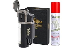 Jo Chef Butane Torch Lighter, Quad Flame Jet Lighter, Use for Years - Durable Metal Body, Clear Fuel Window, Torch Lighters Butane Refillable, Luxury Gift Ready Packaging (Black, 1 Butane Included)