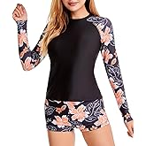 ATTIQOZI Long Sleeve Rash Guard Swimsuit for Women Two Piece Bathing Suit with Boyshorts Swimming Suits for Women