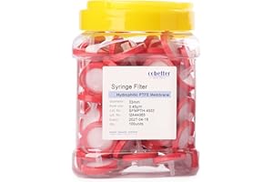 COBETTER 100 Pack Syringe Filter PTFE Lab Filters hydrophilic 0.45μm Pore Size 33mm Diameter Filtration Non-sterile Red