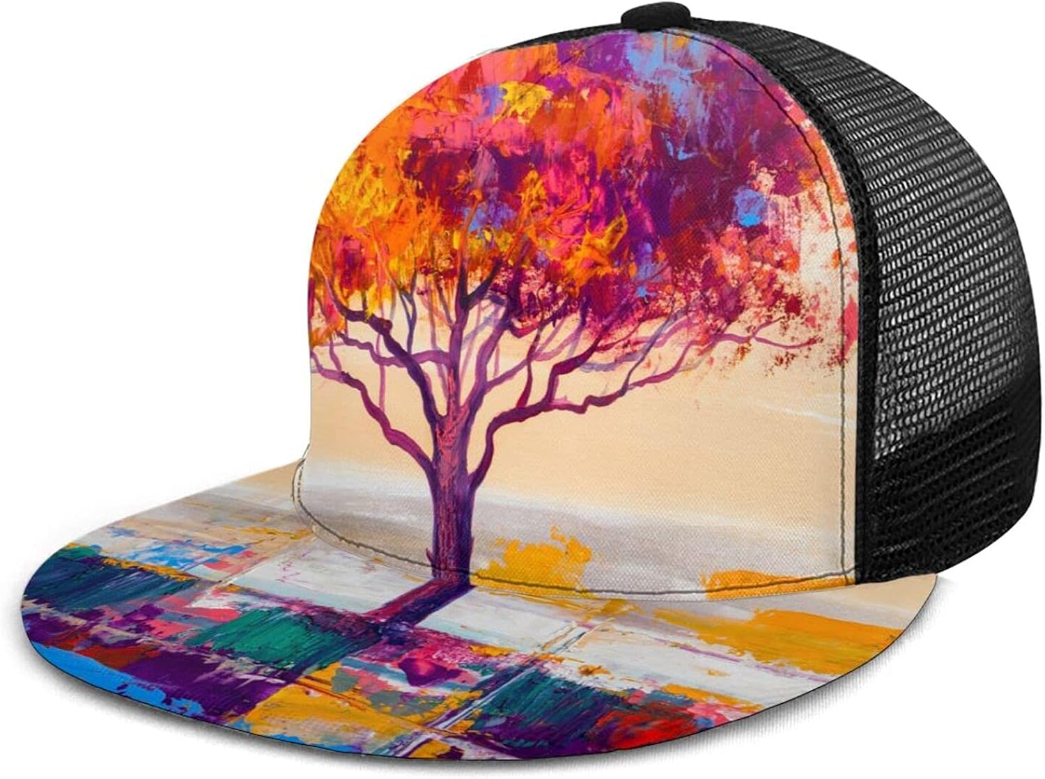 Nicokee Oil Painting Landscape Mesh Hat Baseball Cap Colorful Tree