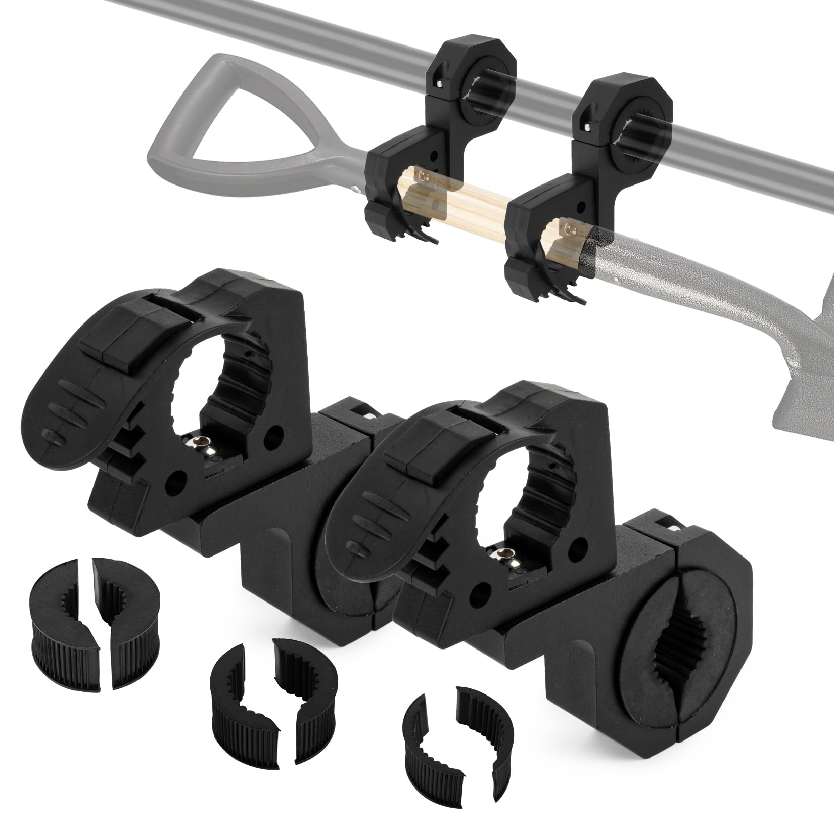 Photo 1 of Quick-Release Rubber Clamps Mount Shovel Axe Holder Mount for 1-1/7'' to 1-3/7'' Diameter Tools with Roll Bar Clamp Mounts Bar Mounting Bracket for 1" 1.5" 1.75" Bull Bars Roof Racks Roll Cages