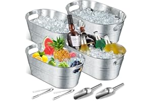 JOYIBAY 4 Pack Metal Ice Bucket, Galvanized Tub Ice Buckets For Parties, 4 Gallon Large Ice Bucket, With 2 Ice Bucket & 2 Tongs Cooler Bucket, For Festive Party Drink Cocktail Bar Champagne Bottle Bucket