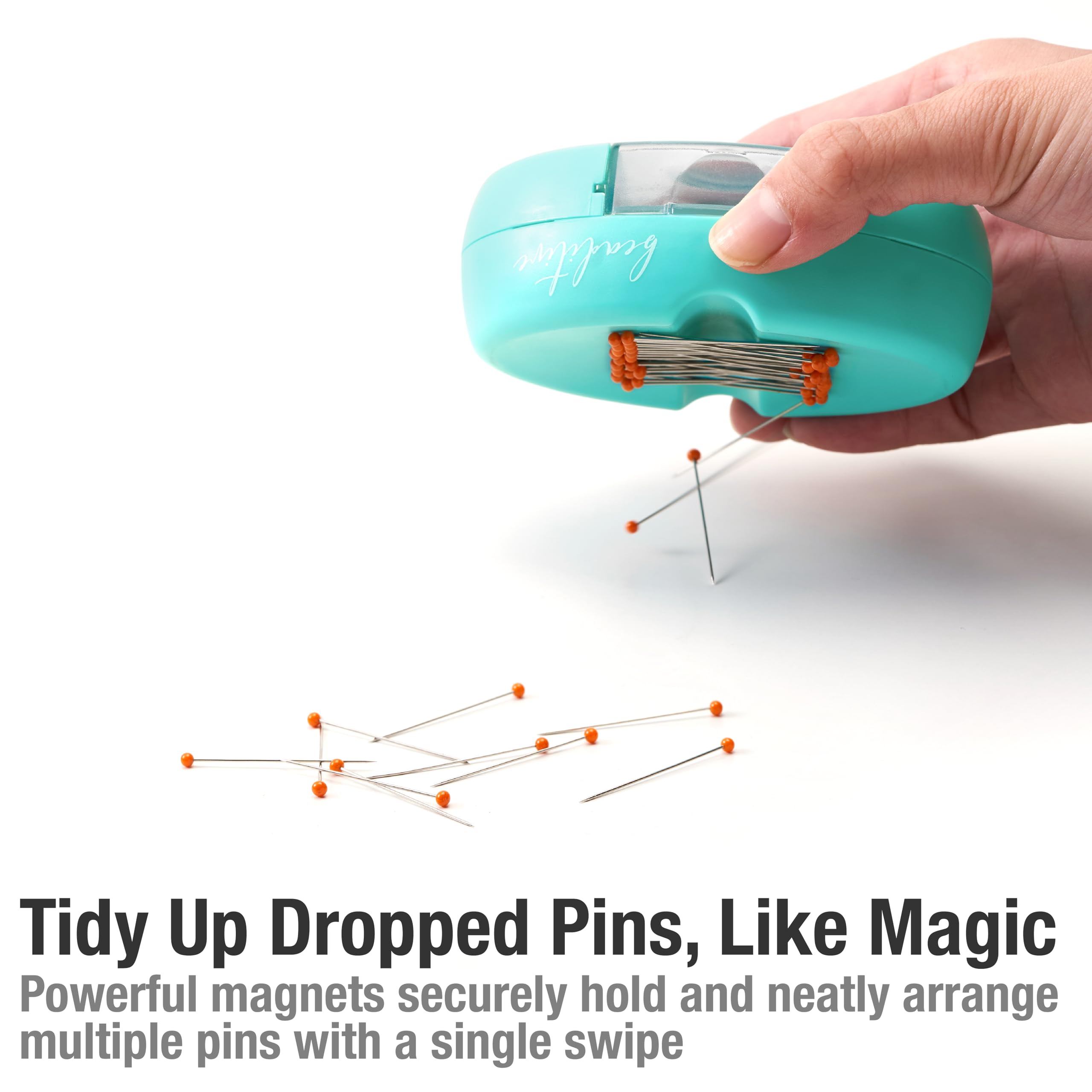 Beaditive Magnetic Pin Cushion with Drawer - Strong Magnet Pin Holder Cushion for Sewing - 50 Glass Head Quilting Pins Included - Chic Pincushion Caddy for Sewing Pins, Paper Clips, Screws – Turquoise