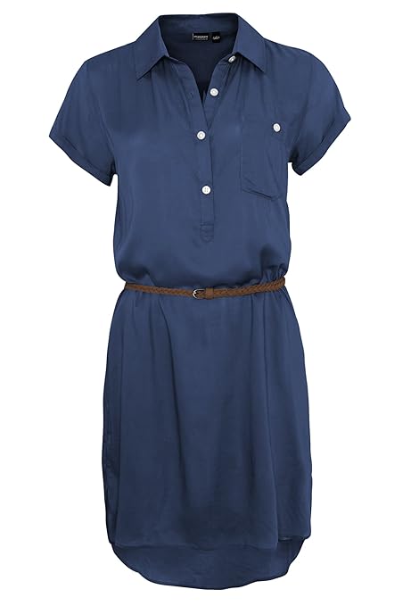 Eight2Nine Damen Blusenkleid mit Flechtgürtel | Leichtes Sommerkleid Knielang aus Viskose