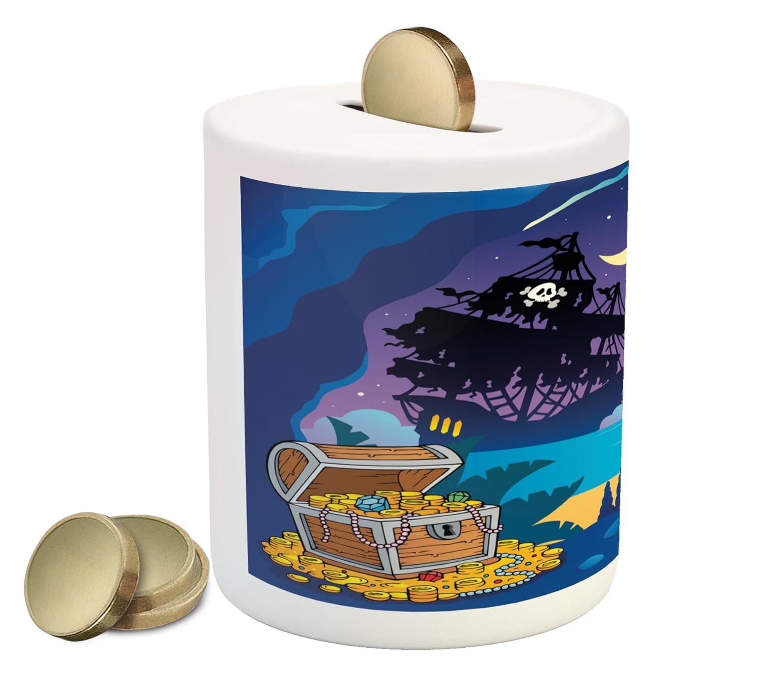In With Lantern Hideout Cave Moon 印刷セラミックコイン銀行お金ボックスの保存の現金 マルチカラー Chest Sailing Lunarable Found Treasure By 海賊コインボックスbank Mystery Pirate B078ypm1l4 Ship メモリアルグッズ 品質満点