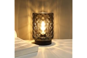 LUSHARBOR Battery Operated Lamp with Timer, Small Table Lamp with LED Bulb, Glass Cordless Lamps Beside Table Light for Living Room, Bedroom, Entryway Wave Design-Green