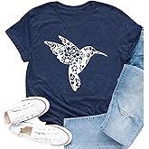Cutesong Bird Shirt for Women Hummingbird Flower Print T-Shirt Funny Bird Lover Birdwatching Tee Tops