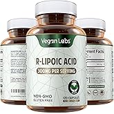 Vegan Labs R-Lipoic Acid 300MG, 120 Vegan Capsules- Supports Cellular Energy and Antioxidant Protection- Gluten Free, Non-GMO, Stabilized R-ALA Supplement- 4 Month Supply