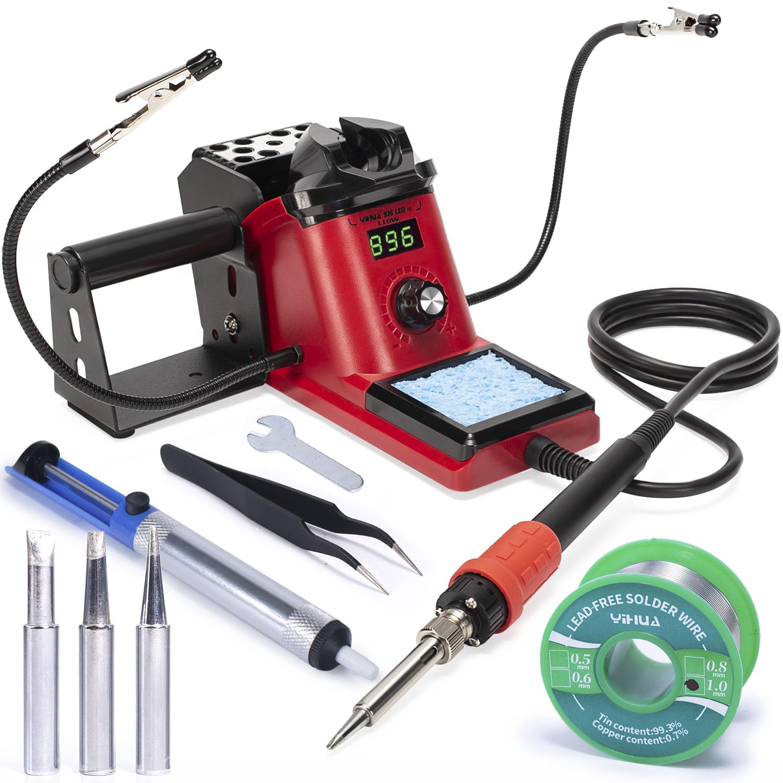 Photo 1 of YIHUA 926 III 110W Soldering Iron Station Kit with LED Display, 2 Helping Hands, 3 Extra Iron Tips, 35g Lead-Free Solder, Solder Sucker, S/S Tweezers, °C/°F Conversion, Calibration & Sleep Features